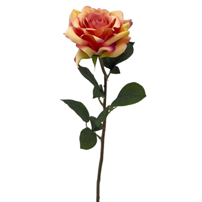 Roos Kunstbloem | Kleur: Koraalkleurig | Rozen kunstbloemen | Lengte ± 70 centimeter | Per stuk