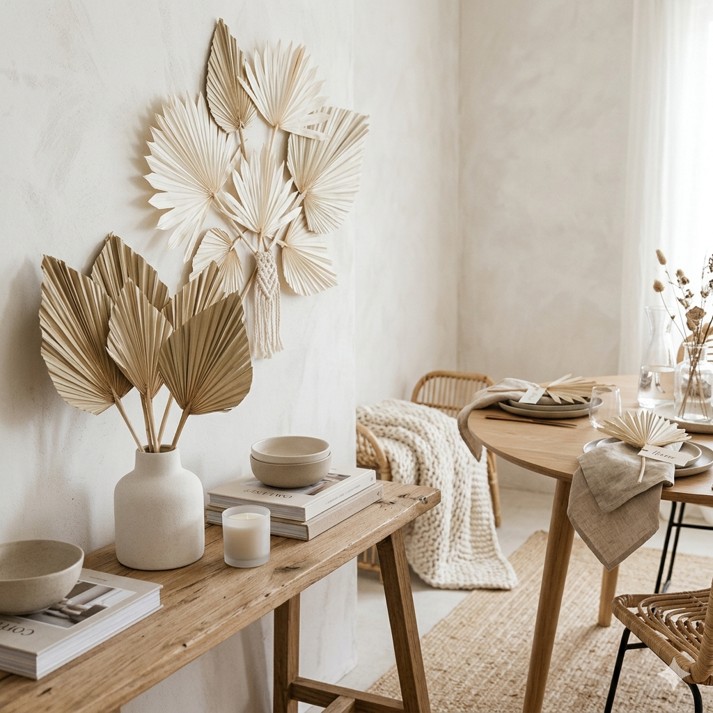 Arecaceae (Palmes séchées) : La tendance déco tropicale | Conseils de style et idées DIY créatives pour un intérieur bohème