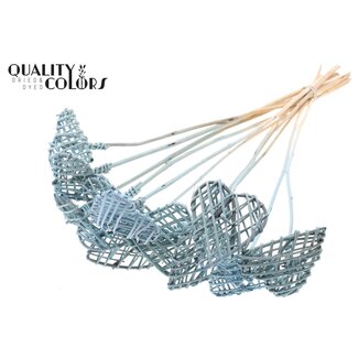 QC Rattan Lata Heart on stick | Colour: Frosted Light Blue | Flat pick | Length ± 50 centimetre | Per 10 picks