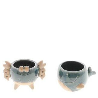 4A Keramieken Bloempot “Ocean” | Kleur: Blauw | Lengte 12 centimeter | Breedte 10 centimeter | Hoogte 8.5 centimeter | Per 6 bloempotten