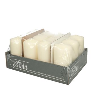 4A Stompkaars “Safe Candle” | Kleur: Crèmekleurig | Diameter 5 centimeter | Hoogte 10 centimeter | Brandduur 25 uur | Per 12 kaarsen
