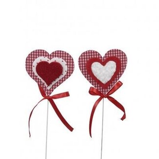 4A Stof Hart Bijsteker | Kleur: Rood | Diameter Hart 6.5 centimeter | Lengte ± 20 centimeter | Per 18 bijstekers