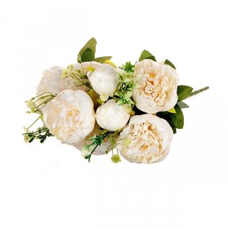 4A Strauß Pfingstrose Kunstblumen | Farbe: Natuurlijk Weiß | Paeonia Kunstblumen | Länge 41 centimeter | Pro Strauß
