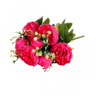 4A Boeket Pioenroos Kunstbloemen | Kleur: Fuchsia | Paeonia kunstbloemen | Lengte 41 centimeter | Per boeket