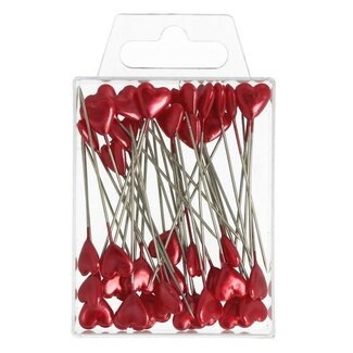 4A Glanzende Spelden met Hartjes Kop | Kleur: Rood | Diameter 10 millimeter | Inhoud 40 spelden | Per doosje