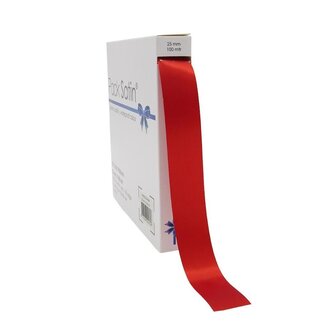 4A Ruban satiné | Couleur: Rouge | Largeur 25 millimètre | Longueur 100 mètre | Par rouleau