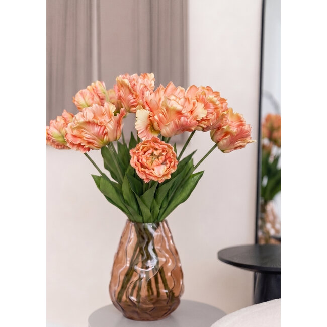 Parkiet Tulp Kunstbloem | Kleur: Roze | Lengte ± 65 centimeter | 5 stelen per bos | Per bos