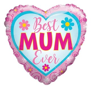4A Ballon “Best Mum Ever” | Kleur: Gemengde Kleuren | Diameter 45 centimeter | Per 10 ballonnen