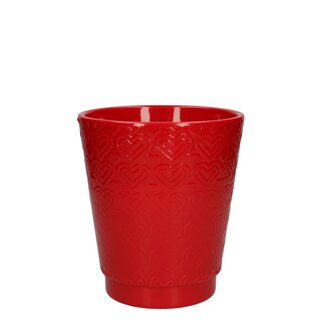 4A Keramieken Bloempot Plantenpot “Hearts“ | Kleur: Rood | Diameter 13 centimeter | Hoogte 14.5 centimeter | Per 6 bloempotten