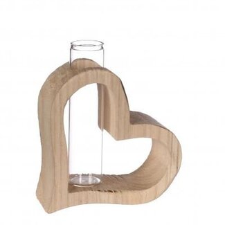 4A Houten Hart met Buisvaasje | Kleur: Lichtbruin | Diameter 3 centimeter | Lengte 10.5 centimeter | Per 6 harten