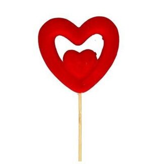 4A Flock Heart Stem pick | Colour: Red | Length ± 50 centimeter | Diameter 7 centimeter | Per 25 stem picks