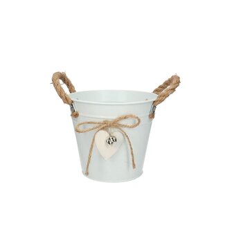 4A Zinken Hart Bloempot Plantenpot Emmertje met hart | Kleur: Natuurlijk Wit | Diameter 16 centimeter | Hoogte 14 centimeter | Per 10 bloempotten