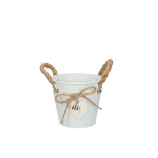 4A Zinken Bloempot Plantenpot Emmertje met hart | Kleur: Natuurlijk Wit | Diameter 13 centimeter | Hoogte 11.5 centimeter | Per 10 bloempotten