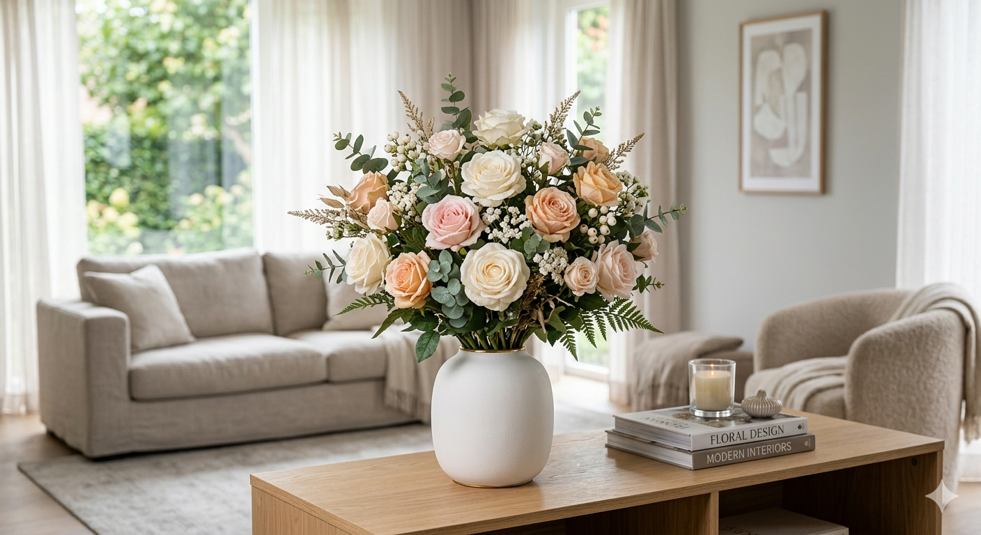 Kunstrosen: Wie kreiert man ein zeitloses Bouquet mit täuschend echten Kunstrosen für ein luxuriöses Interieur?