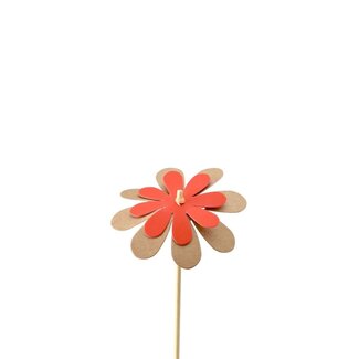 4A Kraftpapier Bloem Bijsteker | Kleur: Oranje | Diameter 8 centimeter | Lengte ± 50 centimeter | Per 25 bijstekers