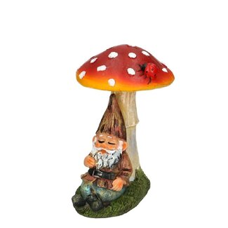 4A Rode Kabouter met Paddenstoel beeldje | Diameter 8 - 10 centimeter | Hoogte 12 centimeter | Per beeldje