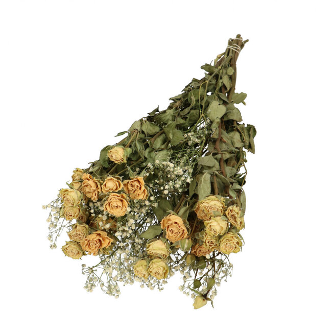 Bouquet with 8 white Spray Roses and 2 stems of natural white Gypsophila | Length ± 50 centimetres