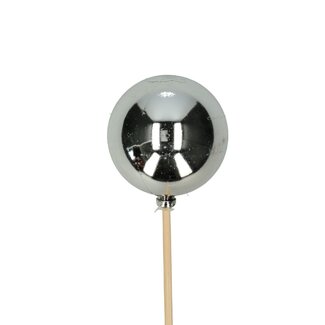 4A Kerstbal Bijsteker Kerst Decoratie | Kleur: Zilverkleurig | Lengte bijsteker ± 50 centimeter | Diameter kerstbal 6 centimeter | Kerst Decoratie | Per 25 bijstekers