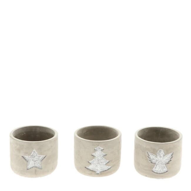 Kerst Decoratie Keramiek Bloempot Assorti | Kleur: Grijs | Diameter 10 centimeter | Hoogte 8 centimeter | Per 12 bloempotten