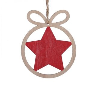 4A Roter hölzerner Weihnachtsanhänger Stern | Durchmesser Stern 8.5 Zentimeter | Pro 6 Anhänger