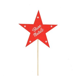 4A Red Star "Buon Natale" pick | Star diameter 9 centimeter | Pick length ± 50 centimeter | Per 25 picks