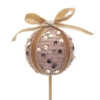 4A Kerstbal Bon Bon Bijsteker | Kleur: Brons | Diameter kerstbal 6 centimeter | Lengte bijsteker ± 50 centimeter | Kerst Decoratie | Per 25 bijstekers