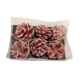 4A Dennenappel Hanger | Kleur: Roze | Kerst Decoratie | Lengte 6 centimeter | Per 6 hangers