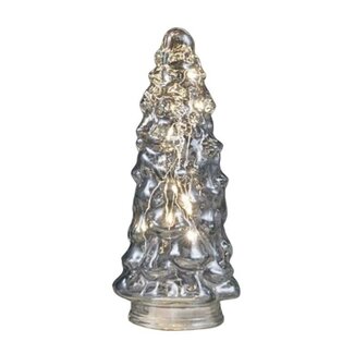 4A Glazen Kerstboom met LED lichtjes | Kleur: Transparant | Kerst Decoratie | Diameter 9.5 centimeter | Hoogte 21.5 centimeter | Per 12 kerstbomen