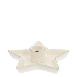 4A Kandelaar Stervorm | Kleur: Naturel Wit | Kerst Decoratie | Diameter 15 centimeter | Hoogte 3.5 centimeter | Per 3 kandelaars