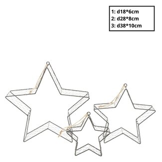 4A Ster Hanger | Kleur: Zwart | Kerst Decoratie | set van 3 | Lengte 38 centimeter | Breedte 10 centimeter | Per set