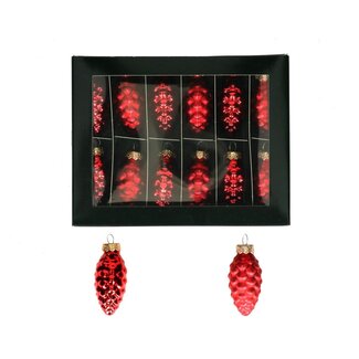4A Red Pinecone Christmas Baubles | Shiny and Matte Christmas Baubles | Length 60 millimetre | Per 12 Christmas Baubles
