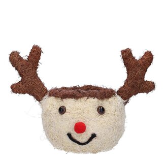 4A Houten Rendier Pot | Kleur: Wit Bruin | Kerst Decoratie | Lengte 27 centimeter | Breedte 15 centimeter | Hoogte 11 centimeter | Per 2 potten