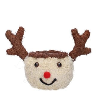 4A Weiß Braun hölzener Rentier-Topf | Weihnachtsdekoration | Länge 27 centimeter | Breite 15 centimeter | Höhe 11 centimeter | Pro 2 Töpfe