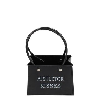 4A Black Zinc Flowerpot Planter Bag-shaped tekst “Mistletoe Kisses” | Height 11.5 centimeter | Length 14 centimeter | Width 7.5 centimeter | Per 6 planters