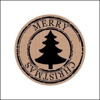4A Braune Weihnachtsbaum Aufkleber auf Rolle mit Text “Frohe Weihnachten” | Weihnachtsdekoration | Durchmesser 35 millimeter | Pro 500 Aufkleber
