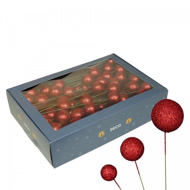 Rote Glitzer Weihnachtskugel Stecker | Weihnachtsdekoration | Durchmesser 2, 3 und 4 centimeter | Pro 100 Stecker
