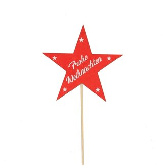 4A Rote Stern-Stecker mit Text “Frohe Weihnachten” | Weihnachtsdekoration | Länge Stecker ± 50 centimeter | Durchmesser Stern 9 centimeter | Pro 25 Stecker