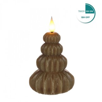 4A LED Kerstboom Wax Kaars | Kleur: Bruin | Kerst Decoratie | Diameter 7 centimeter | Hoogte 12 centimeter | Per 6 kaarsen