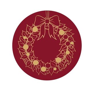 4A Kerstkrans Stickers op Rol | Kleur: Rood | Kerst Decoratie | Diameter 39 millimeter | Per 250 stickers
