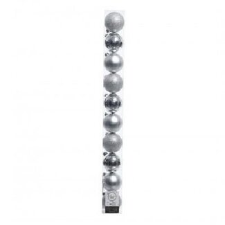 4A Silver-coloured Plastic Christmas Baubles Assorted | Christmas Decoration | Diameter 6 centimetre | Per 10 Christmas Baubles