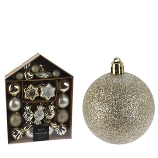 4A Champagne-coloured Plastic Christmas Baubles Mix | Christmas Decoration | Diameter 3 to 11 centimetre | Per 32 baubles