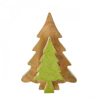 4A Houten Kerstboom | Kleur: Groen en Bruin | Kerst Decoratie | Lengte 23 centimeter | Breedte 2.5 centimeter | Hoogte 31 centimeter | Per 8 kerstbomen