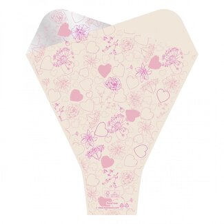 4A Housse à fleurs crème avec petits cœurs roses et fleurs "Doublé Love" | Longueur 50 centimeter | Largeur 44 centimeter | Ouverture 12 centimeter | Par 50 housses