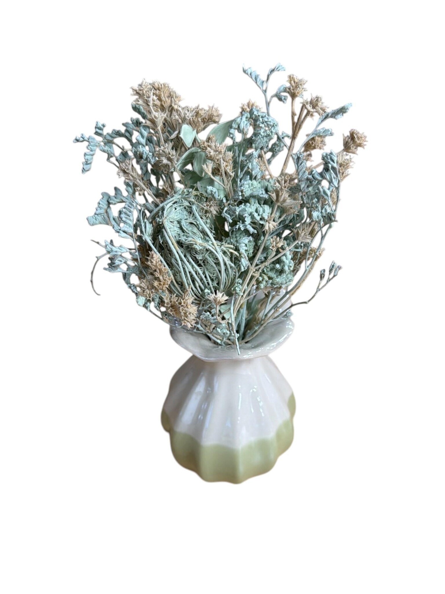 Türkisfarbenes Mini-Trockenblumenstrauß mit Vase für jeden Anlass Der Online-Shop fuer Kreative