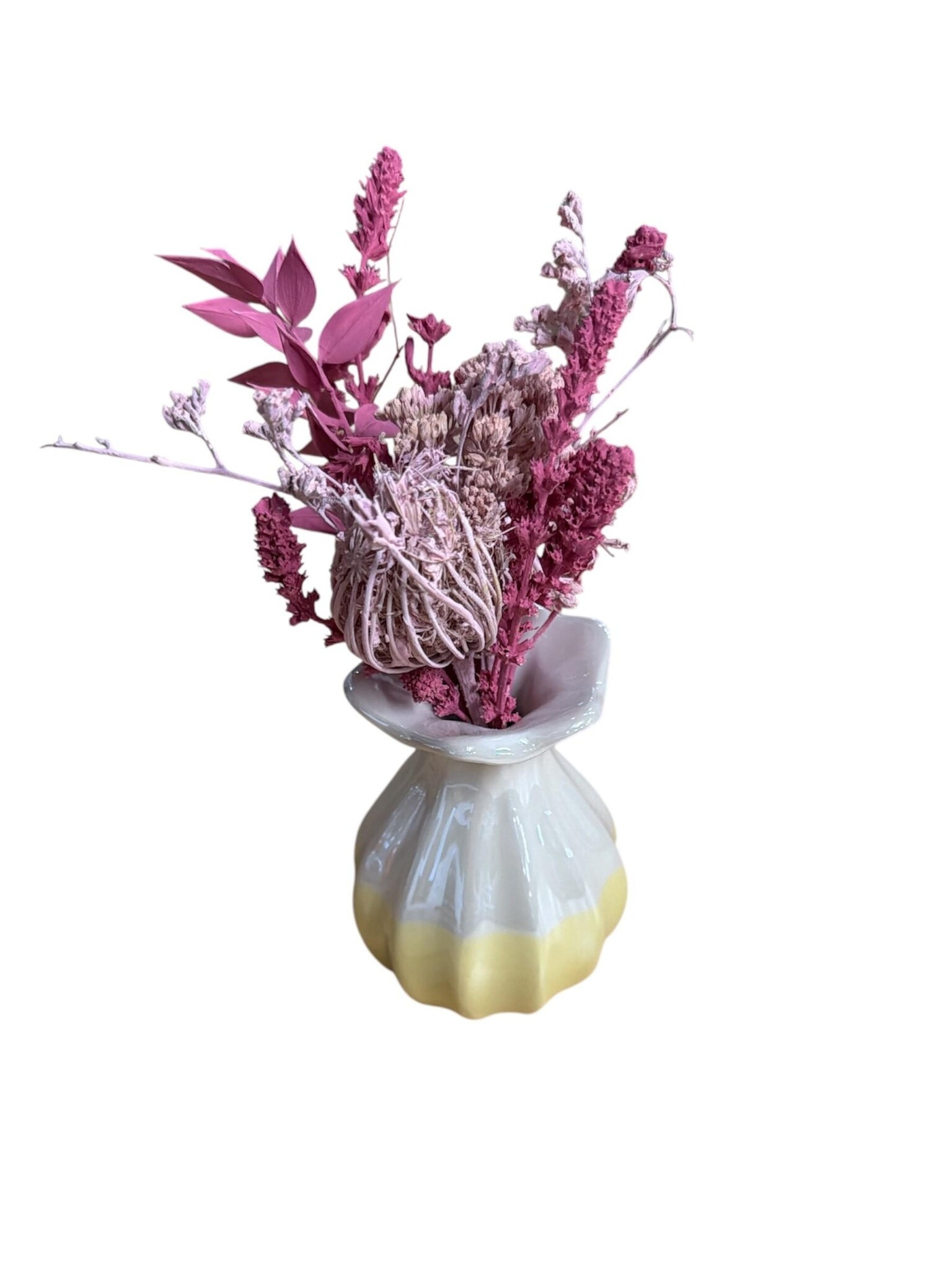 Rosa Mini-Trockenblumenstrauß mit Schälchen – Zeitlos charmante Dekoration Der Online-Shop fuer Kreative