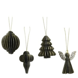 4A 3D Figuur Kerst Hanger Assorti | Kleur: Groen | Kerst Decoratie | Diameter 60 millimeter | Per 12 hangers
