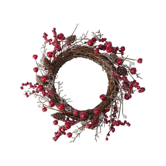 Bessen Krans | Kleur: Rood | Kerst Decoratie | Diameter 30 centimeter | Per krans