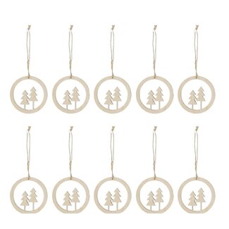4A Houten Boom Hanger | Kleur: Natuurlijk Lichtbruin | Kerst Decoratie | Diameter 10 centimeter | Per 10 hangers