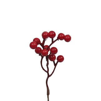 4A Tak met Bessen | Kleur: Rood | Kerst Decoratie | Lengte 17 centimeter | Per 12 takken
