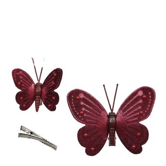 4A Vlinder met Clip | Kleur: Donkerrood | Kerst Decoratie | Lengte 5 - 8 centimeter | Per 10 vlinders